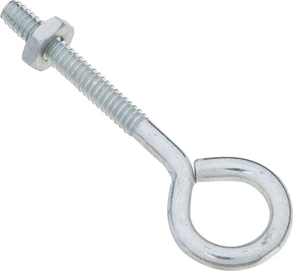 National Hardware N221-077 Eye Bolt, #10-24 Thread, 1-1/4 in L Thread, 1/2 in ID Dia Eye, 1.69 in L Shank, Steel, Zinc, Pack of 20