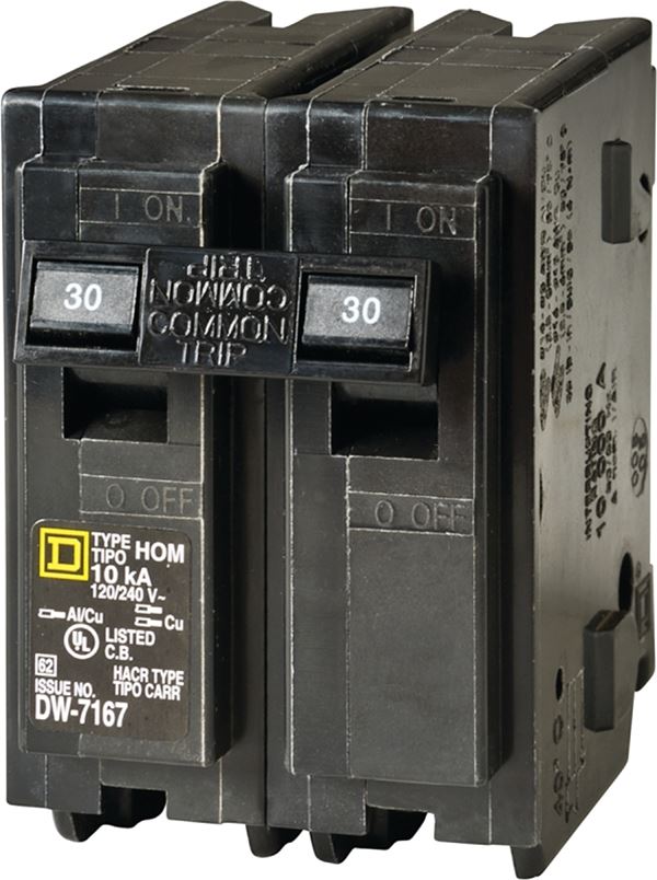 Square D Homeline HOM230C Circuit Breaker, Mini, 30 A, 2 -Pole, 120/240 V, Plug Mounting, Black