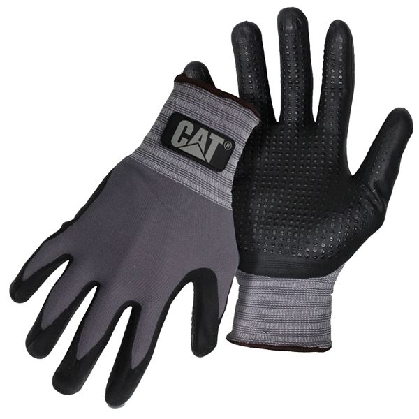 CAT CAT017419L Gloves, L, Knit Wrist Cuff, Nitrile Coating, Nylon Glove, Gray