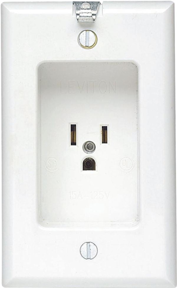 Leviton 103-00688-00W Clock Hanger Receptacle, 2 -Pole, 125 V, 15 A, NEMA: NEMA 5-15R, White