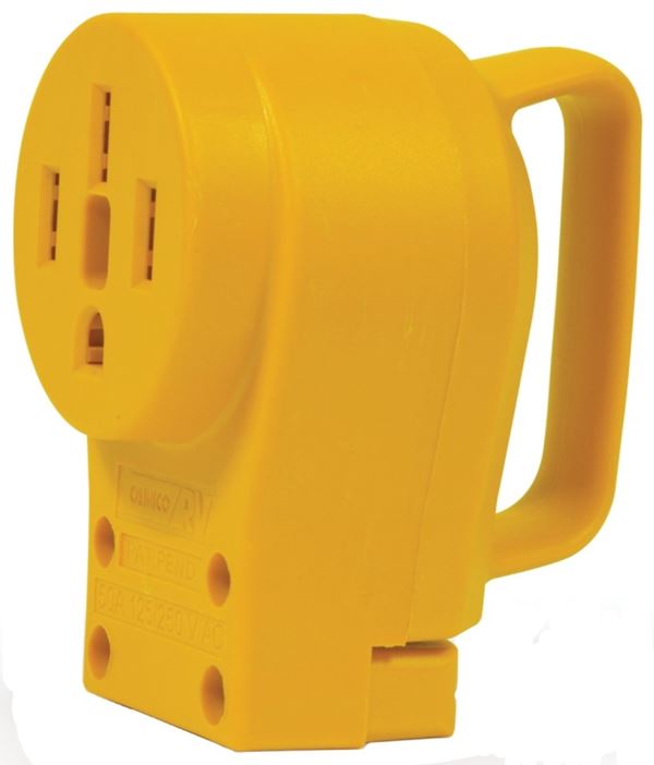 Camco 55353 Replacement Receptacle, 125/250 V, 50 A, Female Contact, Yellow