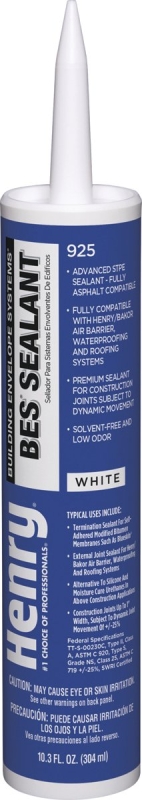 Henry 925 Series HE925W204 BES Sealant, White, Liquid, 10.3 oz Cartridge