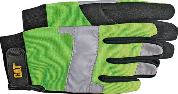 CAT CAT012214J Utility Gloves, Jumbo, Synthetic Leather, Black/Fluorescent Green