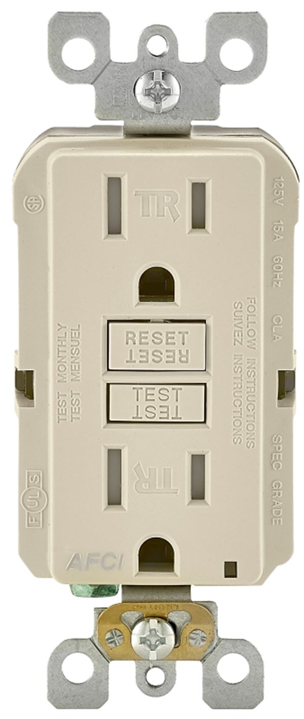 Leviton AFTR1-KT Receptacle, 2 -Pole, 15 A, 125 VAC, NEMA: 5-15R, Light Almond