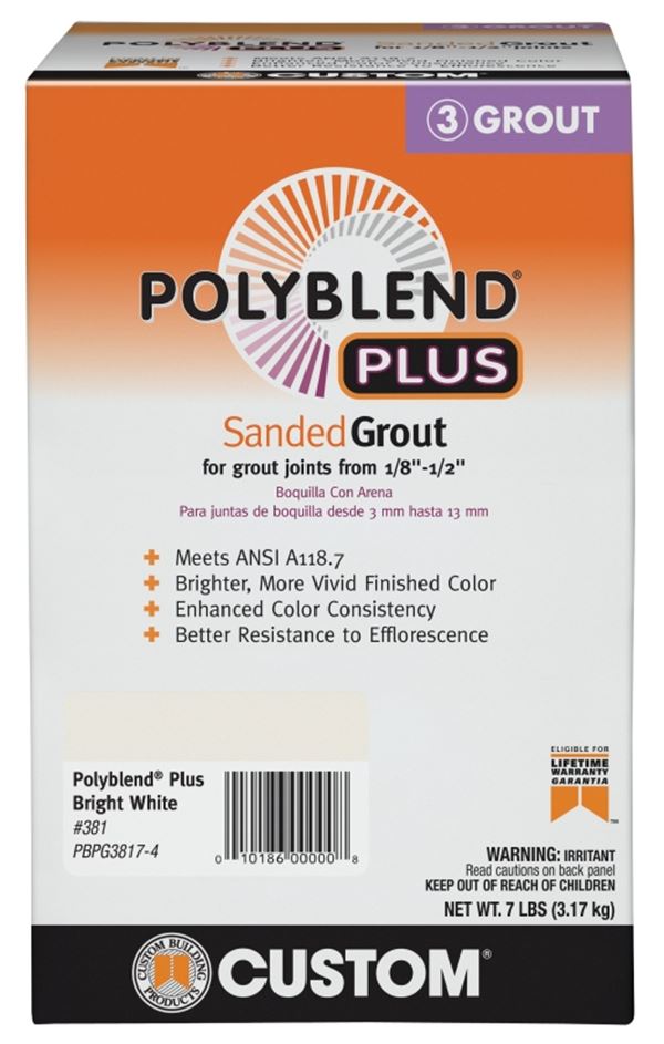 Custom Polyblend Plus PBPG3817-4 Sanded Grout, Bright White, 7 lb Box