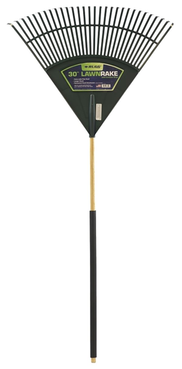 Rugg PP30C Leaf Rake, Poly Tine, Hardwood Handle, 48 in L Handle