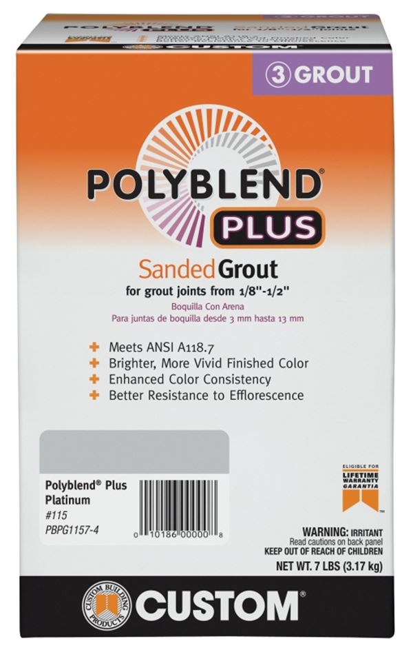 Custom Polyblend Plus PBPG1157-4 Sanded Grout, Platinum, 7 lb Box