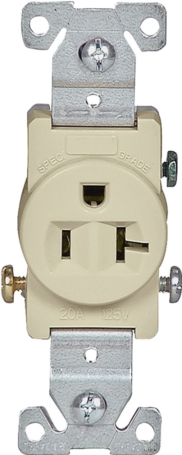 Eaton Wiring Devices 1877V-BOX Single Receptacle, 2 -Pole, 125 V, 20 A, Side Wiring, NEMA: NEMA 5-20R, Ivory