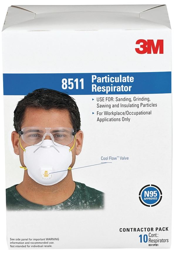 3M TEKK Protection 8511PB1-A/8511 Disposable Valved Respirator Mask, N95 Filter Class, 95 % Filter Efficiency