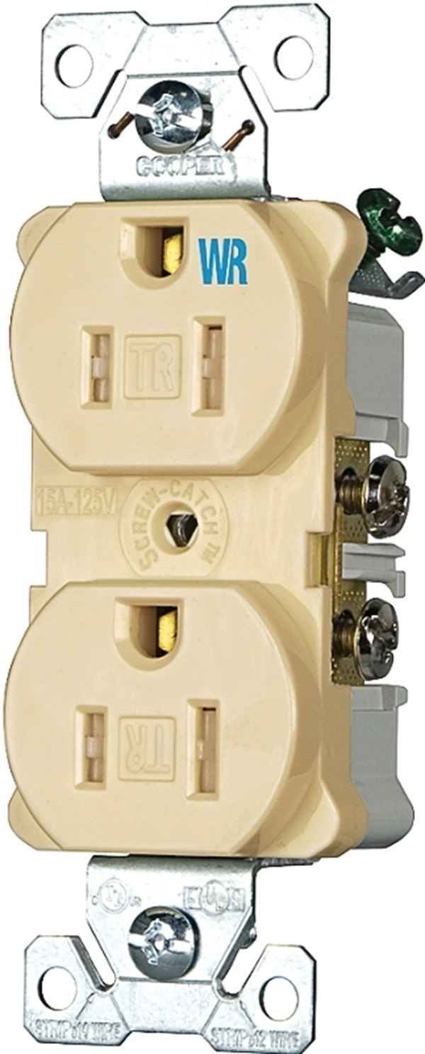 Eaton Wiring Devices TWRBR15V Duplex Receptacle, 2 -Pole, 15 A, 125 V, Back, Side Wiring, NEMA: 5-15R, Ivory