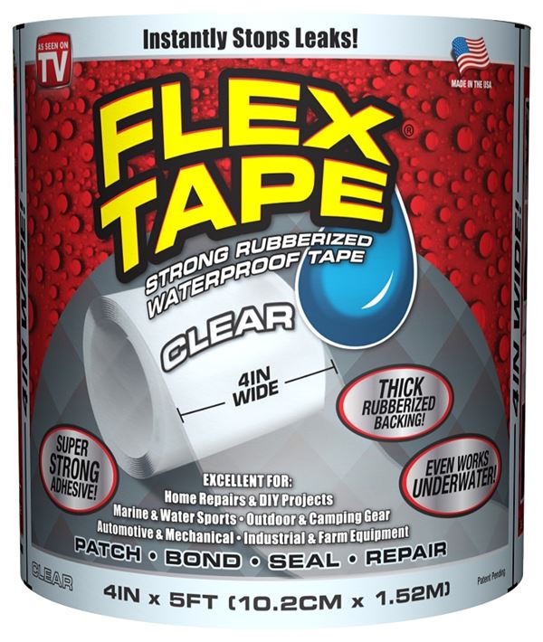 Flex Seal TFSCLRR0405 Repair Tape, 5 ft L, 4 in W, Clear