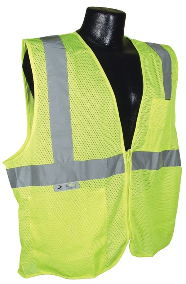 Radians SV2ZGM-XL Economical Safety Vest, XL, Unisex, Fits to Chest Size: 28 in, Polyester, Green/Silver, Zipper