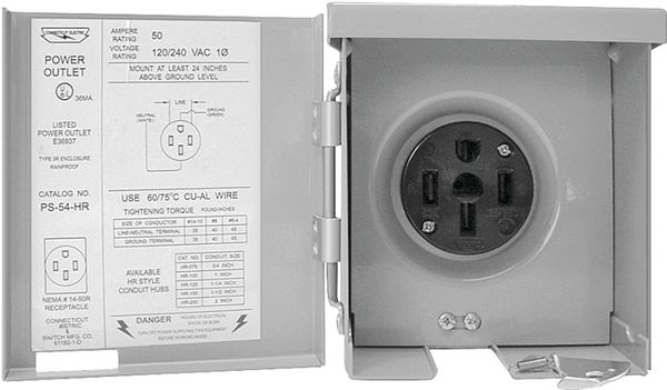 Connecticut Electric PS-54-HR Power Outlet, 50 A, Steel