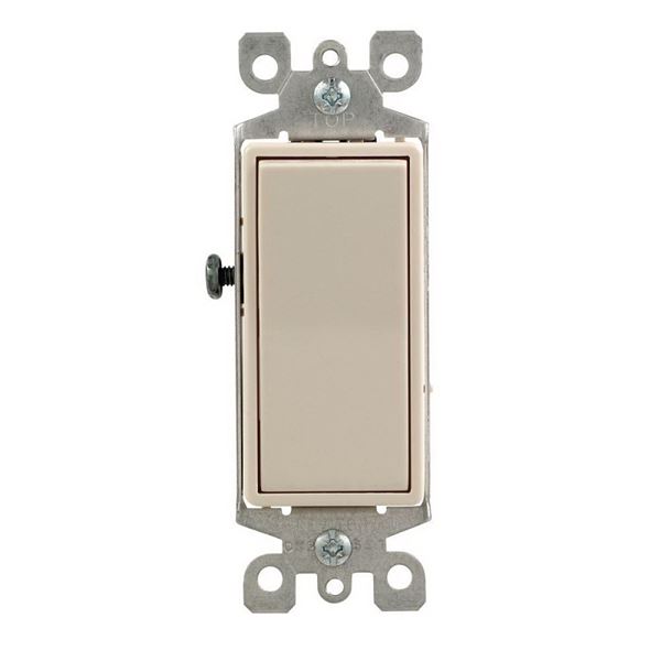 Leviton S16-05611-2TS Rocker Switch with Ground Screw, 15 A, 120/277 V, SPST, Lead Wire Terminal, Light Almond