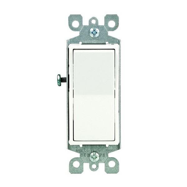 Leviton S12-05611-2WS Rocker Switch with Ground Screw, 15 A, 125/277 V, SPST, Lead Wire Terminal, White