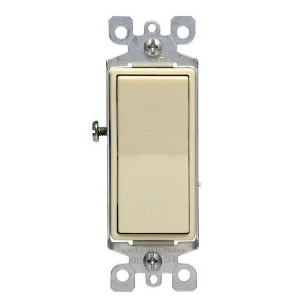 Leviton S11-05603-2IS Rocker Switch with Ground Screw, 15 A, 120/277 V, 3-Way, Lead Wire Terminal, Ivory