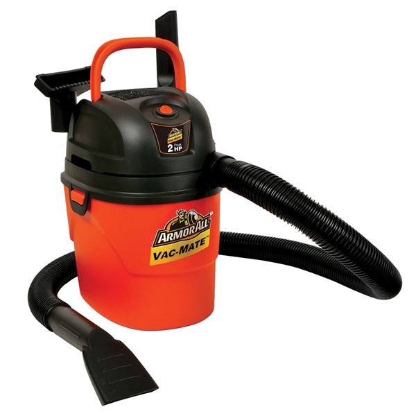 Armor All Vac-Mate AA155 Wet and Dry Vacuum, 1.5 gal, 42 cfm Air, Foam Wet, Reusable Cloth, 55 W, 120 VAC, Orange