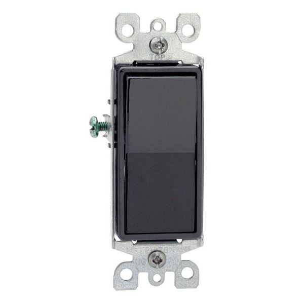 Leviton R65-05603-2ES Rocker Switch with Ground Screw, 15 A, 120/277 V, 3-Way, Lead Wire Terminal, Black