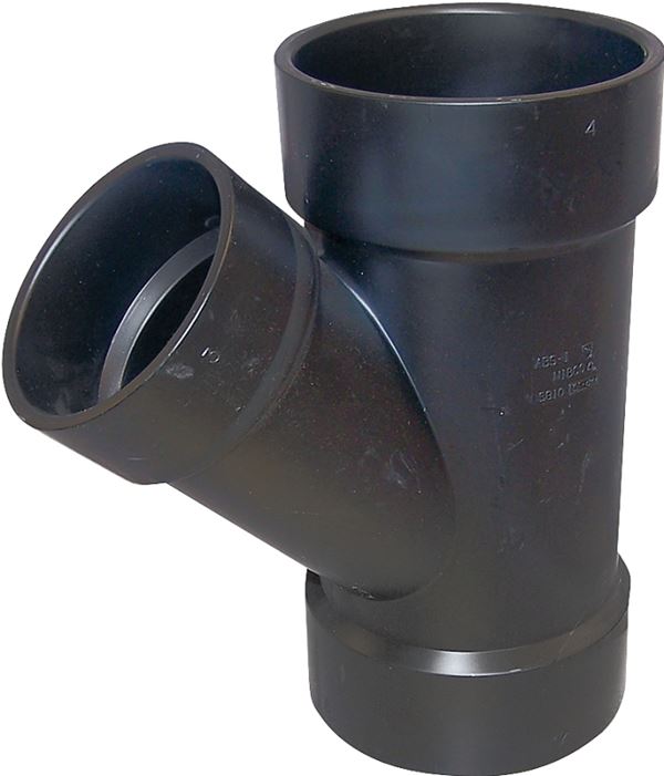 Canplas 102327LBC Reducing Pipe Wye, 4 x 4 x 3 in, Hub, ABS, Black