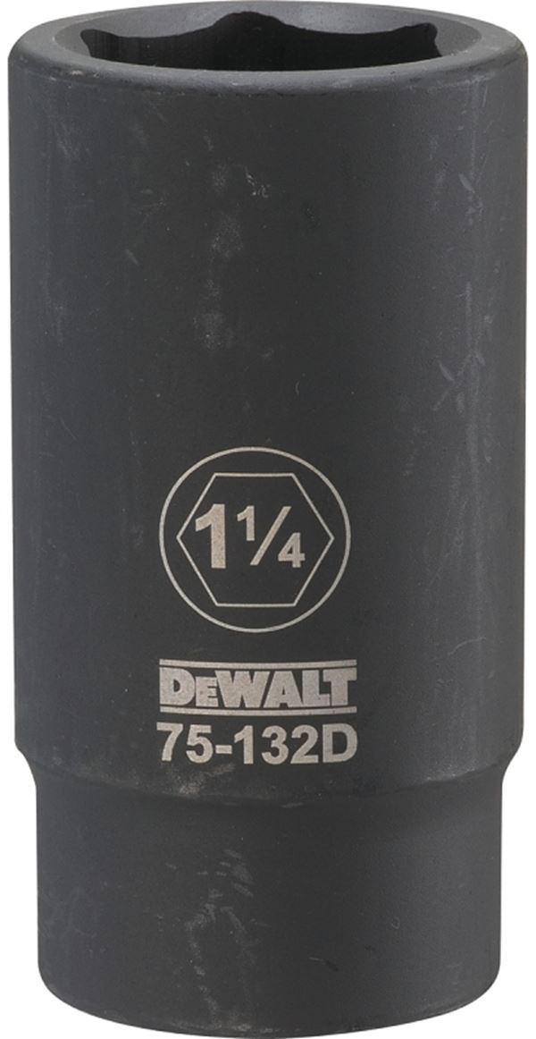 DeWALT DWMT75132OSP Impact Socket, 1-1/4 in Socket, 3/4 in Drive, 6-Point, CR-440 Steel, Black Oxide