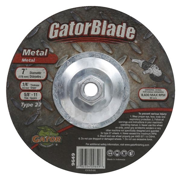 GatorBlade 9649 Cut-Off Wheel, 7 in Dia, 1/4 in Thick, 5/8-11 in Arbor, 24 Grit, Silicone Carbide Abrasive