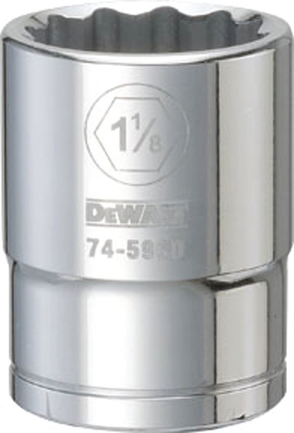 DeWALT DWMT74596OSP Drive Socket, 1-1/8 in Socket, 3/4 in Drive, 12-Point, Vanadium Steel, Polished Chrome