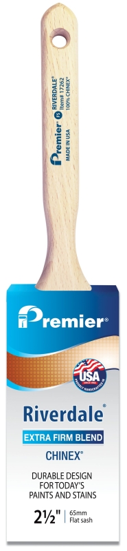 Premier Riverdale 17262 Paint Brush, 2-1/2 in W, Flat Sash Brush, 2-15/16 in L Bristle, Chinex Bristle