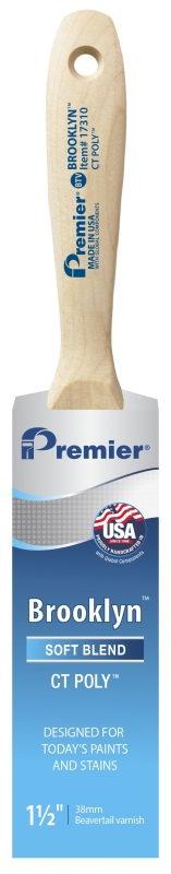 Premier Brooklyn 17310 Paint Brush, 1-1/2 in W, Beavertail Varnish Brush, 2-1/2 in L Bristle, Polyester Bristle