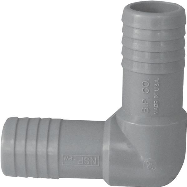 Boshart UPPE-05 Pipe Elbow, 1/2 in, Insert, 90 deg Angle, Polypropylene, Gray