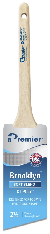 Premier Brooklyn 17282 Paint Brush, 2-1/2 in W, Thin Angle Sash Brush, 2-3/4 in L Bristle, Polyester Bristle