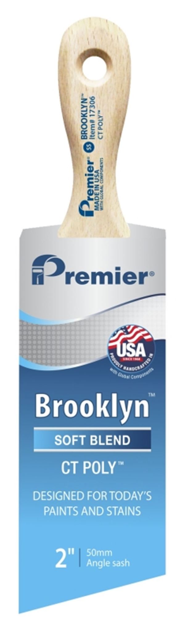 Premier Brooklyn 17306 Paint Brush, 2 in W, Short Sash Brush, 2-3/4 in L Bristle, Polyester Bristle