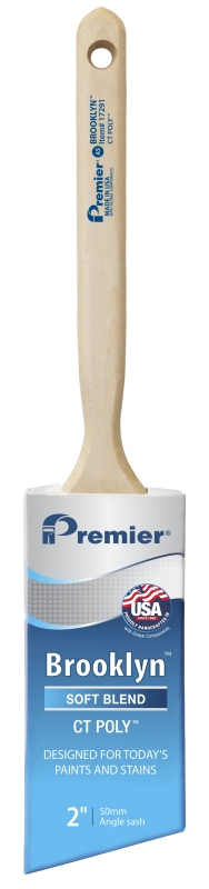 Premier Brooklyn 17291 Paint Brush, 2 in W, Angle Sash Brush, 2-3/4 in L Bristle, Polyester Bristle