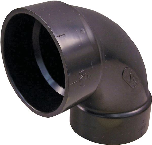 Canplas 102251LBC Sanitary Pipe Elbow, 1-1/2 in, Hub, 90 deg Angle, ABS, Black