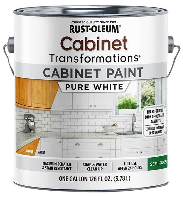 Rust-Oleum 359025 Cabinet/Door and Trim Paint, Semi-Gloss, Pure White, 1 gal, 190 to 240 sq-ft Coverage Area