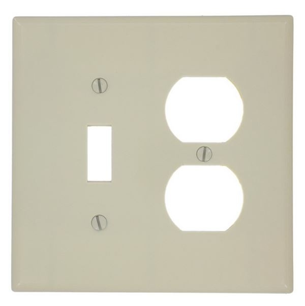 Leviton 80505-I Combination Wallplate, 4-3/8 in L, 3-1/8 in W, Midway, 2 -Gang, Plastic, Ivory, Device Mounting