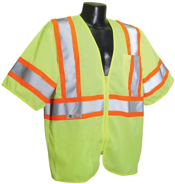 Radians SV22-3ZGM-L Economical Safety Vest, L, Polyester, Green/Silver, Zipper