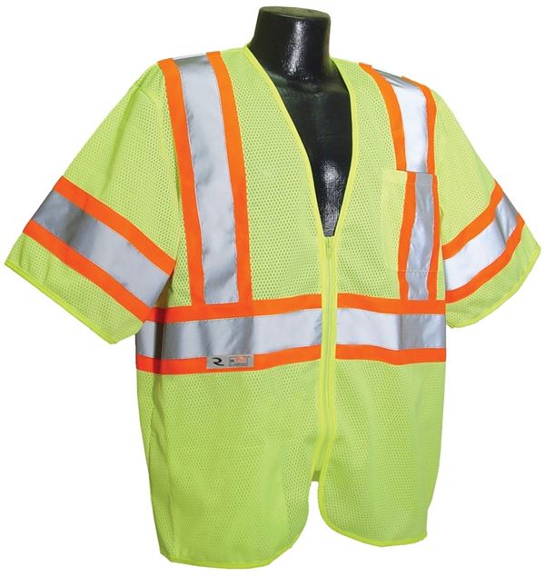 Radians SV22-3ZGM-2X Economical Safety Vest, 2XL, Polyester, Green/Silver, Zipper