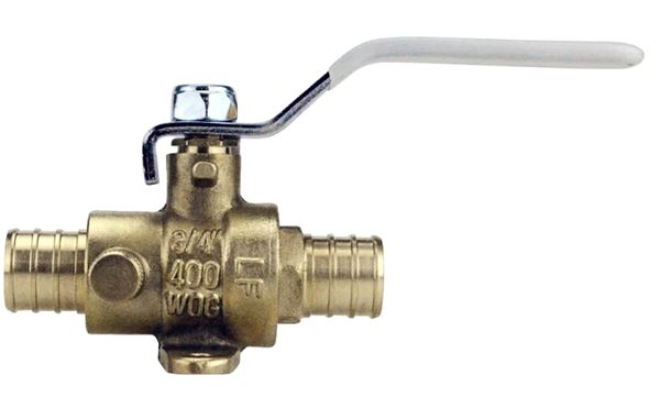 Apollo APXV34WD Ball Valve with Drain and Mounting Pad, 3/4 in Connection, Barb, 200 psi Pressure, Lever Actuator