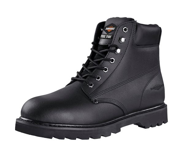 Diamondback Work Boots, 10, Medium W, Black, Leather Upper, Lace-Up, Steel Toe, With Lining