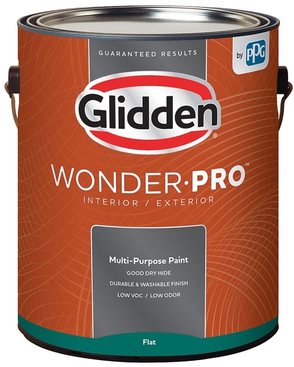 Glidden Wonder-Pro GLWP30WB/01 Interior/Exterior Paint, Flat Sheen, Pastel Base/White, 1 gal, Pack of 4