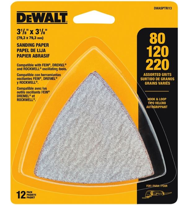 DeWALT DWASPTRI Sanding Paper, 3-3/4 in L, 80, 120, 220 Grit, Aluminum Oxide Abrasive