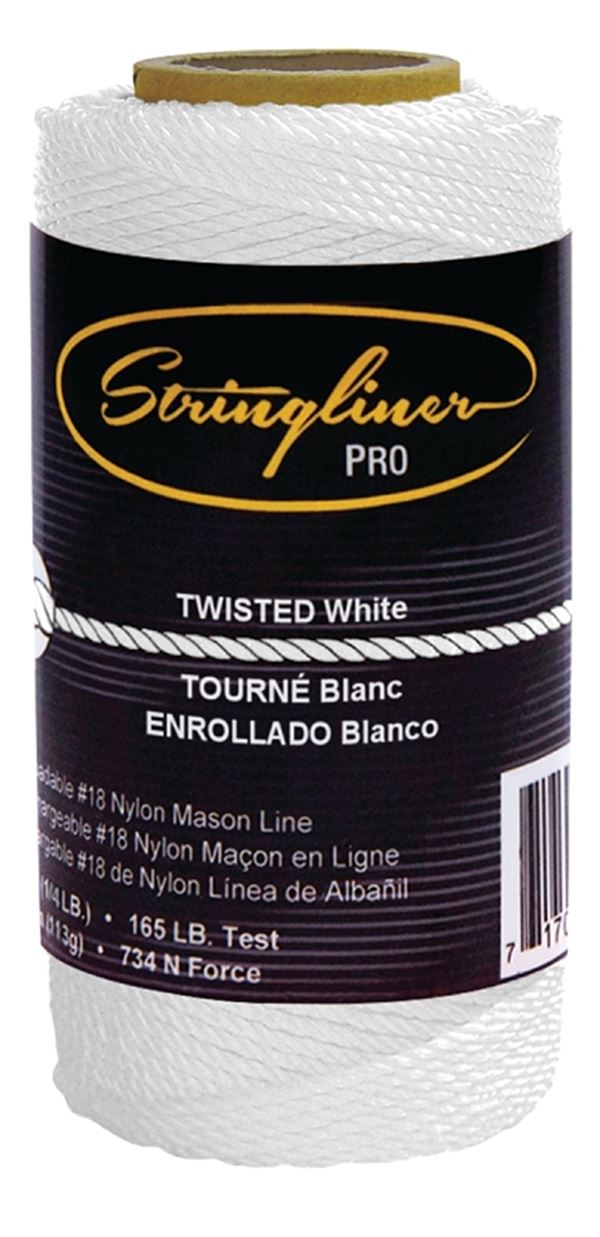 Stringliner Pro Series 35103 Construction Line, #18 Dia, 270 ft L, 165 lb Working Load, Nylon, White