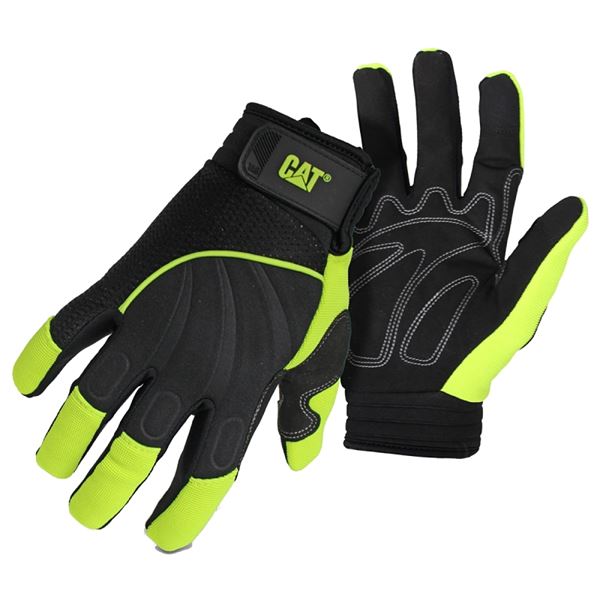 CAT CAT012224-M Mechanic Gloves, Men's, M, Adjustable Wrist Cuff, Synthetic Leather, Green