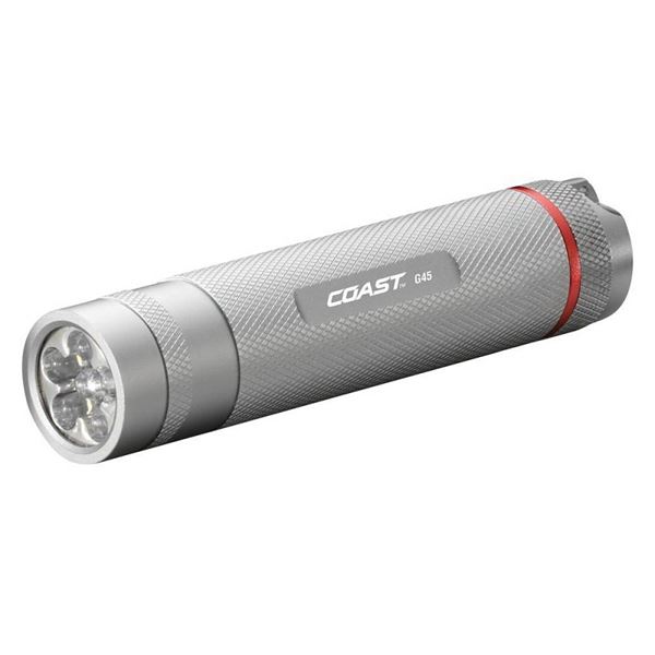 Coast TT7345SCP Tactical Flashlight, AAA Battery, Alkaline Battery, LED Lamp, 135 Lumens, Bulls-Eye Spot Beam, Silver