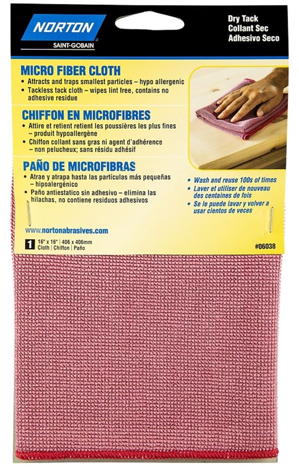 Norton 07660706038 Cleaning Cloth, 16 in L, 16 in W, Microfiber, Red