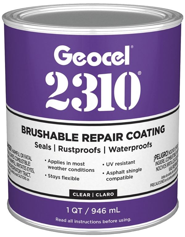 Geocel 2310 Series GC65200 Brushable Repair Coating, Liquid, Crystal Clear, 1 qt, Can