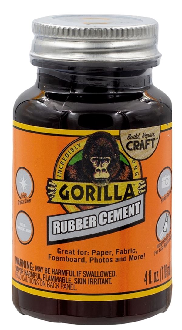 Gorilla 105779 Rubber Cement, Liquid, Crystal Clear, 4 oz Bottle, Pack of 6