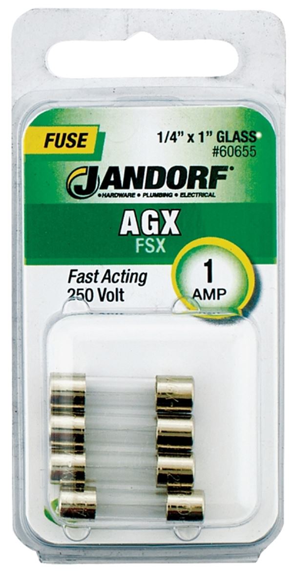 Jandorf 60655 Fast Acting Fuse, 1 A, 250 V, 35 A, 10 kA Interrupt, Glass Body