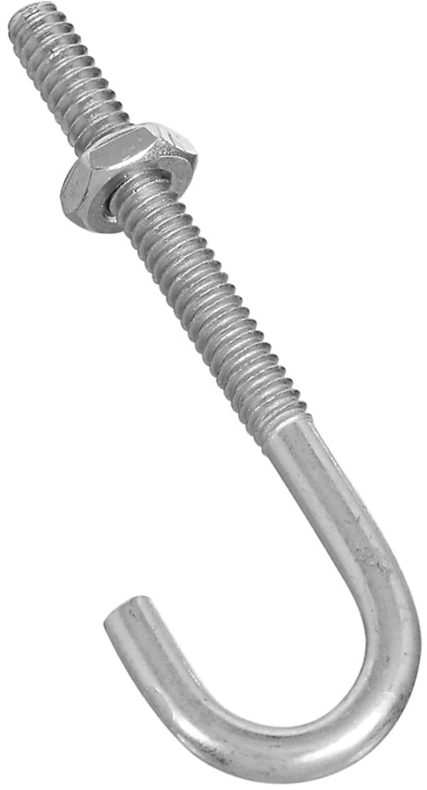 National Hardware N232-876 J-Bolt, 3/16 in Thread, 1-1/2 in L Thread, 2-1/2 in L, 40 lb Working Load, Steel, Zinc, Pack of 10