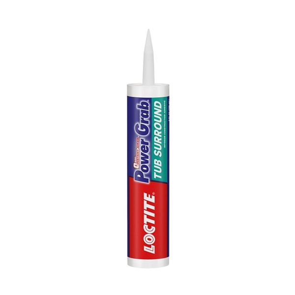 Loctite Power Grab 2546759 Tub Surround Adhesive, Solid, Mild Acrylic, White, 10 oz Cartridge, Pack of 12